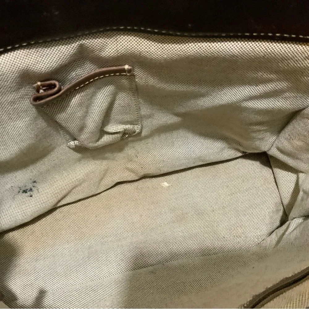 Dooney Bourke Monogram Signature Brown Textile Satchel Shoulder Bag  13x10x4
